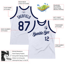 Load image into Gallery viewer, Custom White Navy Authentic Throwback Basketball Jersey
