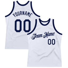 Load image into Gallery viewer, Custom White Navy Authentic Throwback Basketball Jersey
