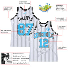 Load image into Gallery viewer, Custom White Black Pinstripe Sky Blue Authentic Basketball Jersey
