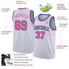 Load image into Gallery viewer, Custom White Black Pinstripe Pink-Light Blue Authentic Basketball Jersey
