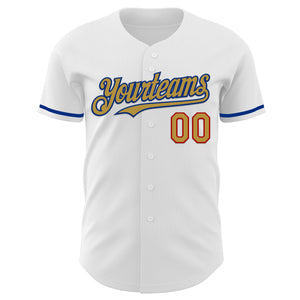 Custom White Old Gold Royal-Red Authentic Baseball Jersey