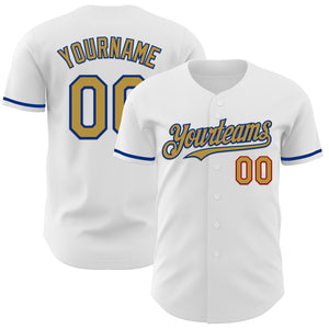 Custom White Old Gold Royal-Red Authentic Baseball Jersey