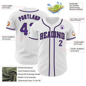 Custom White Purple-Black Authentic Baseball Jersey