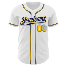 Load image into Gallery viewer, Custom White Yellow-Navy Authentic Baseball Jersey
