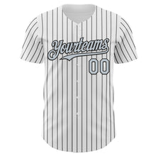Load image into Gallery viewer, Custom White Black Pinstripe Silver Authentic Baseball Jersey
