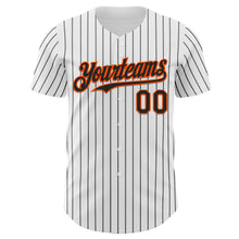 Load image into Gallery viewer, Custom White Black Pinstripe Orange Authentic Baseball Jersey
