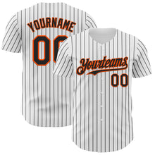Load image into Gallery viewer, Custom White Black Pinstripe Orange Authentic Baseball Jersey
