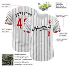 Load image into Gallery viewer, Custom White Black Pinstripe Red Authentic Baseball Jersey
