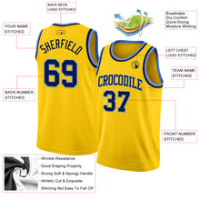 Load image into Gallery viewer, Custom Yellow Navy-Light Blue Authentic Basketball Jersey
