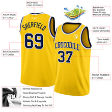 Load image into Gallery viewer, Custom Yellow Navy-White Authentic Basketball Jersey
