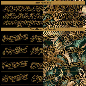 Custom 3D Pattern Design Golden And Green Tropical Leaves In The Style Of Jungalow And Hawaii Authentic Baseball Jersey