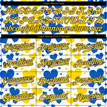 Load image into Gallery viewer, Custom 3D Pattern Design Hearts Painted In The Colors Of The Ukrainian Flag Authentic Baseball Jersey
