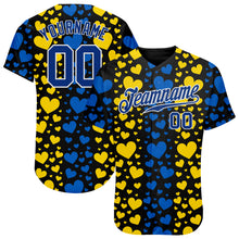 Load image into Gallery viewer, Custom 3D Pattern Design Hearts Painted In The Colors Of The Ukrainian Flag Authentic Baseball Jersey
