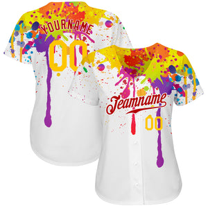 Custom 3D Pattern Design Colorful Bright Ink Splashes Authentic Baseball Jersey