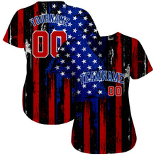 Load image into Gallery viewer, Custom Black Red Royal-White 3D Distressed American Flag Authentic Baseball Jersey
