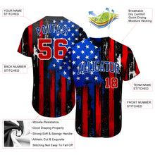 Load image into Gallery viewer, Custom Black Red Royal-White 3D Distressed American Flag Authentic Baseball Jersey
