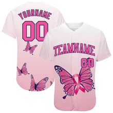 Load image into Gallery viewer, Custom 3D Pink Ribbon Breast Cancer Awareness Month With Butterflies Women Health Care Support Authentic Baseball Jersey
