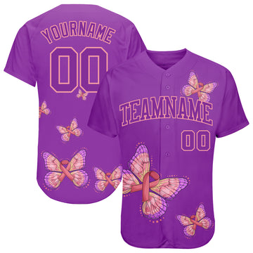 Custom 3D Pink Ribbon With Butterfly Wings Breast Cancer Awareness Month Women Health Care Support Authentic Baseball Jersey