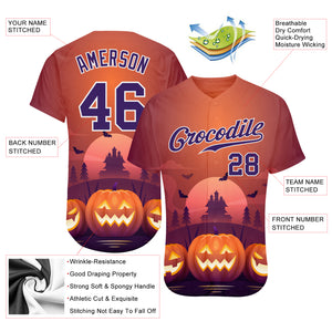 Custom 3D Pattern Halloween Pumpkins Horror Night Authentic Baseball Jersey