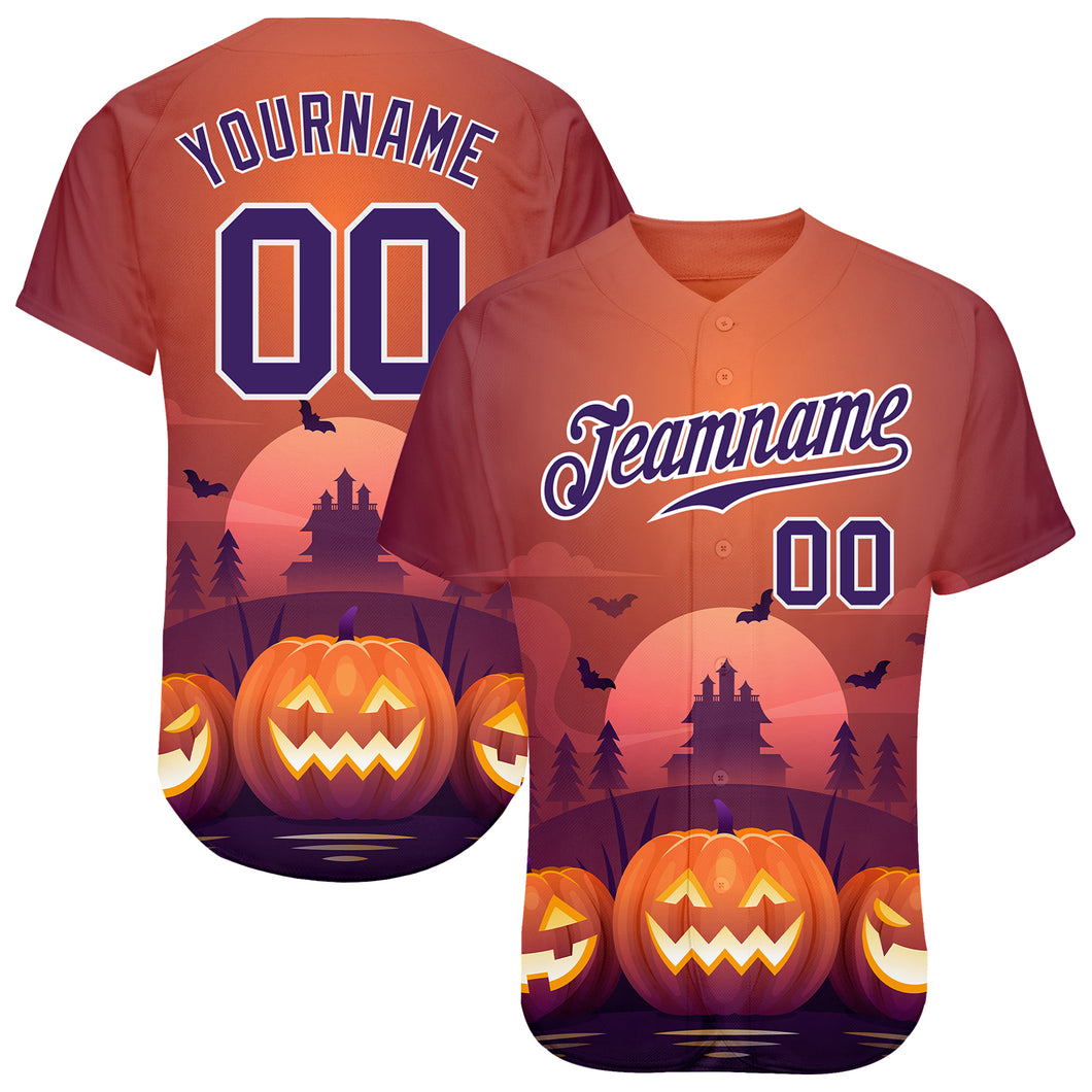 Custom 3D Pattern Halloween Pumpkins Horror Night Authentic Baseball Jersey