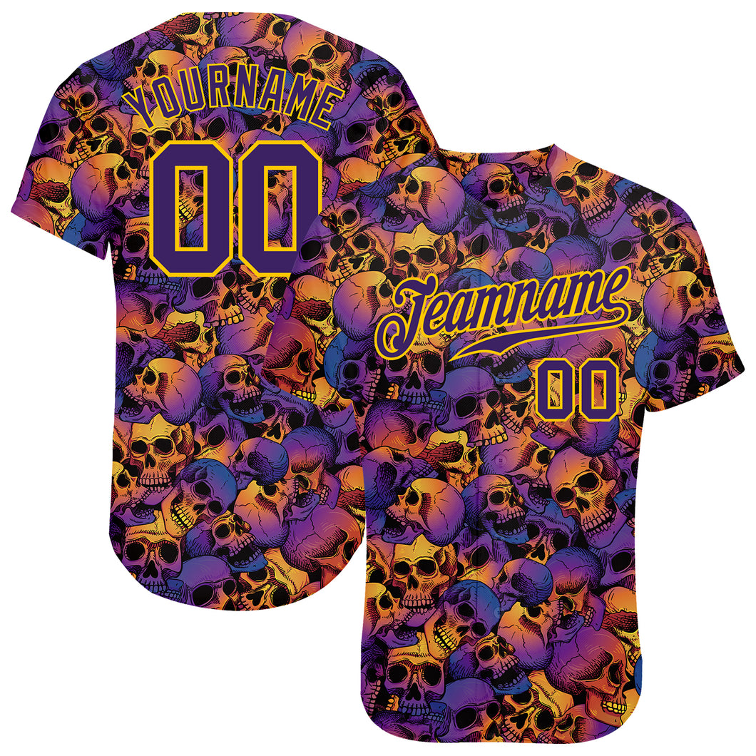 Custom 3D Pattern Halloween Skulls Authentic Baseball Jersey