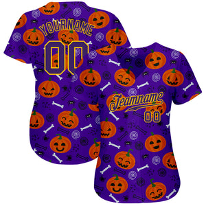Custom 3D Pattern Halloween Pumpkins Authentic Baseball Jersey