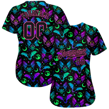 Custom 3D Pattern Bright Multicolored Halloween Bats Authentic Baseball Jersey