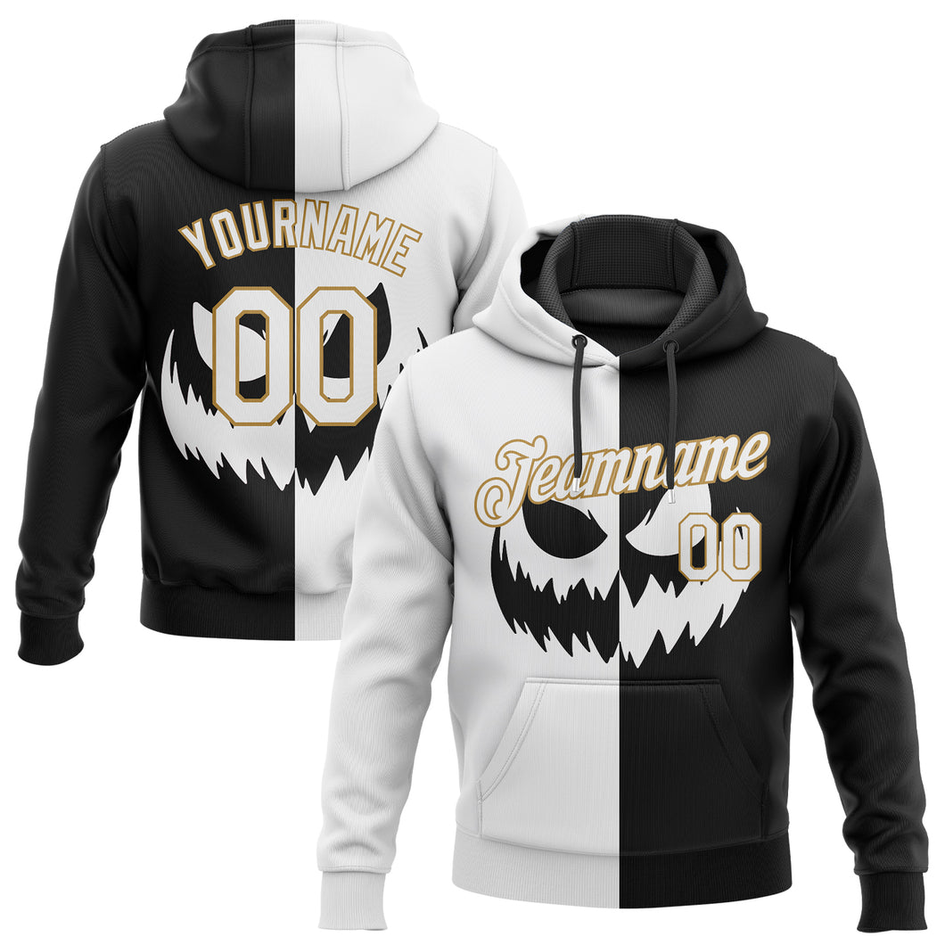 Custom Stitched Black White-Old Gold 3D Pattern Scary Faces Of Halloween Pumpkin Sports Pullover Sweatshirt Salute To Service Hoodie