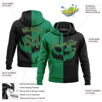 Custom Stitched Black Kelly Green-Old Gold 3D Pattern Scary Faces Of Halloween Pumpkin Sports Pullover Sweatshirt Salute To Service Hoodie