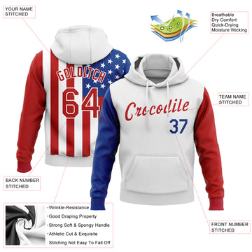 Custom Stitched White Red-Royal 3D American Flag Fashion Sports Pullover Sweatshirt Hoodie