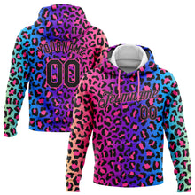 Load image into Gallery viewer, Custom Stitched Purple Black-Pink 3D Pattern Design Leopard Sports Pullover Sweatshirt Hoodie
