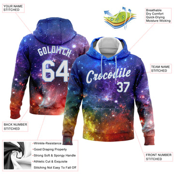 Custom Stitched Galactic White-Light Blue 3D Pattern Design Sports Pullover Sweatshirt Hoodie