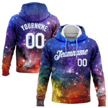 Custom Stitched Galactic White-Light Blue 3D Pattern Design Sports Pullover Sweatshirt Hoodie