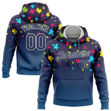 Load image into Gallery viewer, Custom Stitched Autism Awareness Puzzle Pieces Navy-White 3D Pattern Design Sports Pullover Sweatshirt Hoodie
