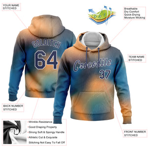 Custom Stitched Gold Navy Light Blue-White 3D Pattern Design Sports Pullover Sweatshirt Hoodie