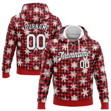 Load image into Gallery viewer, Custom Stitched Red White-Black 3D Christmas Plaid And Snow Sports Pullover Sweatshirt Hoodie
