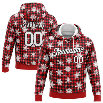 Custom Stitched Red White-Black 3D Christmas Plaid And Snow Sports Pullover Sweatshirt Hoodie
