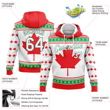 Custom Stitched Red White-Kelly Green 3D Canadian Flag Sports Pullover Sweatshirt Hoodie