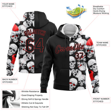 Custom Stitched White Black-Red 3D Skulls And Christmas Santa's Hat Sports Pullover Sweatshirt Hoodie