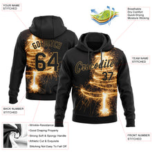 Load image into Gallery viewer, Custom Stitched Black Black Old Gold-Gold 3D Christmas Tree Fireworks Sports Pullover Sweatshirt Hoodie
