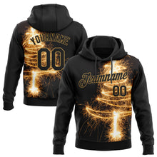 Load image into Gallery viewer, Custom Stitched Black Black Old Gold-Gold 3D Christmas Tree Fireworks Sports Pullover Sweatshirt Hoodie
