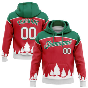 Custom Stitched Red White-Kelly Green 3D Christmas Trees Sports Pullover Sweatshirt Hoodie