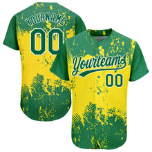 Load image into Gallery viewer, Custom Gold Green-White 3D Pattern Design Authentic Baseball Jersey
