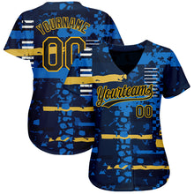 Load image into Gallery viewer, Custom Navy Navy-Gold 3D Pattern Design Authentic Baseball Jersey
