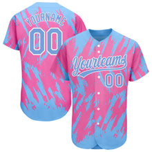 Load image into Gallery viewer, Custom Pink Powder Blue-White 3D Pattern Design Authentic Baseball Jersey
