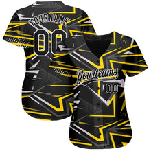 Load image into Gallery viewer, Custom Black Black-Gold 3D Pattern Design Authentic Baseball Jersey

