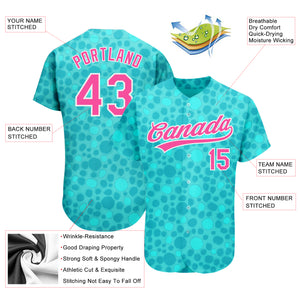 Custom Aqua Pink-White 3D Pattern Design Authentic Baseball Jersey