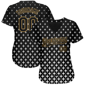 Custom Black Black-Old Gold 3D Pattern Design Authentic Baseball Jersey