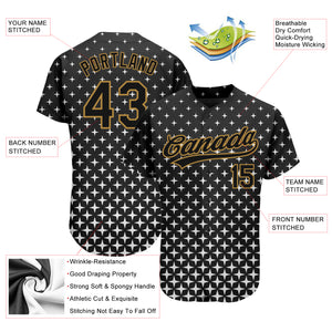 Custom Black Black-Old Gold 3D Pattern Design Authentic Baseball Jersey