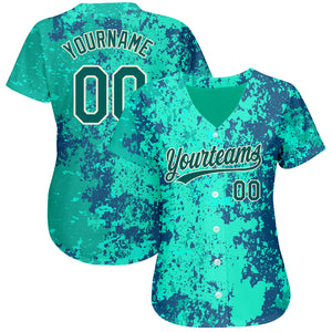Custom Teal Midnight Green-Cream 3D Pattern Design Authentic Baseball Jersey